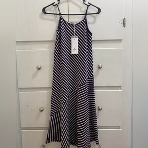 Mama Luma Girls Long Stripe Navy And Pink Dress NWT